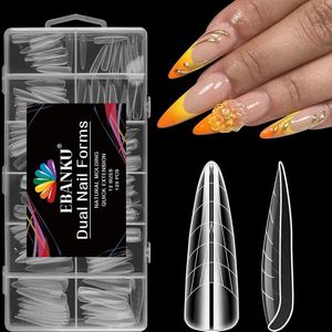 120PCS Clear Full Cover Dual Nail Forms System - Coffin Nail Mold Tips - Acrylic Stiletto Nail Extension Tools - Nail Art Salon - Nails Design