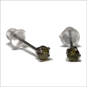 Aramat jewels ® - Zirkonia zweerknopjes hartje 3mm oorbellen olijf groen chirurgisch staal