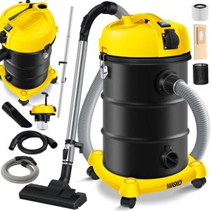 MASKO® Alleszuiger 6IN1 Nat- en Droogzuiger 2300W + stopcontact, Blaasfunctie, Droog- & natzuigen | Industriële stofzuiger vuilreservoir 30L Bouwstofzuiger - Geel