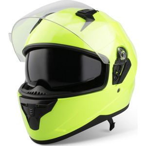 VINZ Kennet Integraalhelm met Zonnevizier | Scooterhelm & Motorhelm & Brommerhelm | Voor Heren & Dames | ECE 22.06 goedgekeurd | Lichtgewicht 1500 gram | Inclusief Opbergzak | Fluor Geel - XS