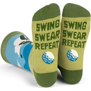 Grappige Sokken voor Golfers met tekst: Swing, Swear, Repeat - Golf socks Dames/Heren maat 38 tot 44