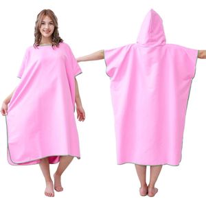 Badjas Surf Poncho Handdoek - Sneldrogend en Lichtgewicht - 1 Stuk - Roze - Microvezel