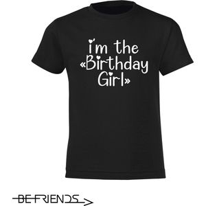 Be Friends T-Shirt - Birthday girl - Kinderen - Zwart - Maat 2 jaar