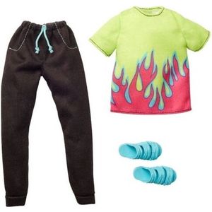 Barbie Ken Outfit Groen Shirt, zwarte broek en slippers - Ken Kleding