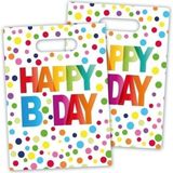 24x Happy B-day feestzakjes met stippen 22 cm - Verjaardag uitdeelzakjes