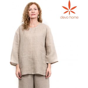 DevoHome Unisex Hennep Shirt Lange - Nachtmode Jacket - Pyjama shirt - Wijde - Hennep - Dames en Heren - Home Shirt - Biologisch & ecologisch - voor Yoga en Meditatie - Anti-Allergeen - L