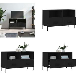 vidaXL Tv-meubel 80x36x50 cm bewerkt hout zwart - Tv-meubel - Tv-meubelen - Tv Kast - Opbergkast