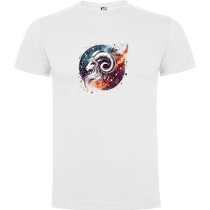 Wit T-Shirt met “Kleurrijke Sterrenbeeld Ram - Aries – Astrologie – Horoscoop – Zodiac Signs “ Print Full Color Maat XL