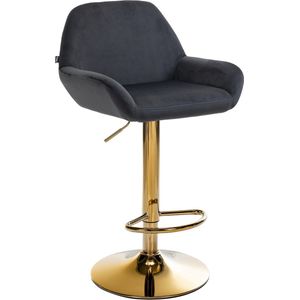CLP Braga Barkruk - Met rugleuning - Met gouden frame - Verstelbaar - Fluweel - Velvet - zwart