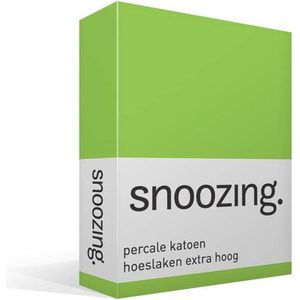 Snoozing - Hoeslaken - Extra hoog - Eenpersoons - 90x200 cm - Percale katoen - Lime
