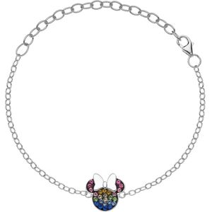 Disney 4-DIS007 Zilveren Armband Minnie Mouse - Minnie Armbandje - Disney Sieraden - 14+3cm Lengte - Ankerschakel - 1,9mm Breed - Minnie 11x12mm - Kristal - Multikleuren - 925 - Zilver