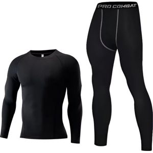 E-shop4u® - Mannen Fleece Ski Thermisch Ondergoed Set - Wintersport - Onderkledng - Stretch - Winter Warm Kompres Lange - Onderbroek Shirt & Tops Bottom pak - Warmte - XXL - Zwart