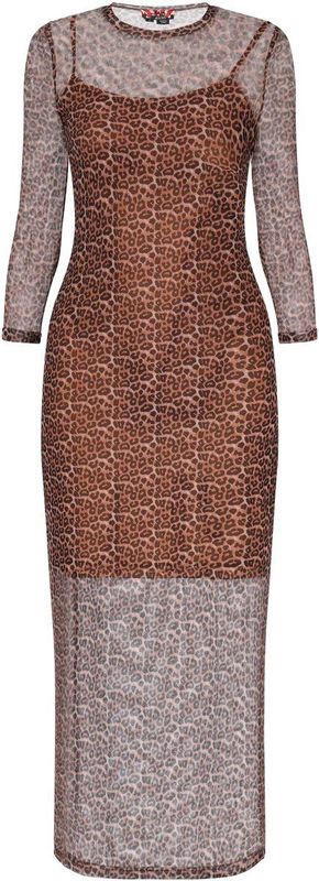 myMo - ROCKS - Jurk - Bruin - Dierenprint - 7/8 Lengte - Slanke Pasvorm