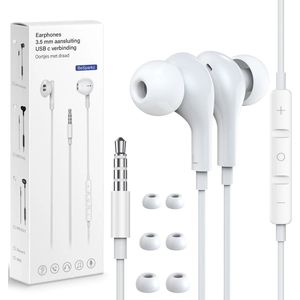 BeSparkz Oortjes met Draad - 3.5mm Jack Aansluiting - In-Ear Oordopjes met Draad - Oortjes met Draad en Microfoon - Wit