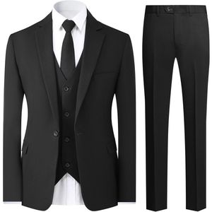 Allthemen - Heren Effen Eenknoops Dubbel Gespleten Pak Drie-delige Set - Voor Zakelijke - S