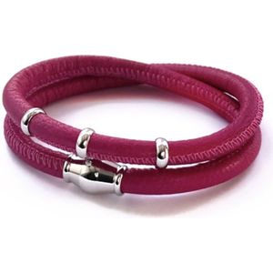 NIEUW! Jolla - dames wikkelarmband - zilver - leer - magneetsluiting - bedels - Basic Silver - Fuchsia