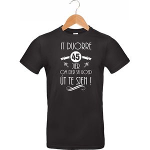 Mijncadeautje - Fryslan T-shirt It duorre 45 jier - unisex - zwart - verjaardag - leeftijd - feest - (maat S)