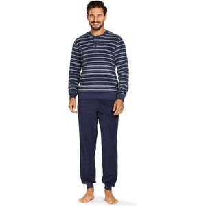 Comte - Badstof Heren Pyjama - donkerblauw gestreept - maat XL