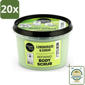 20 x Organic Shop - Body Scrub Lemongrass - Verfrissend en Verzorgend - 250 ml - Grootverpakking - Body Scrub - Exfoliatie - Citroengrasolie - Natuurlijke Huidverzorging - Huidpeeling
