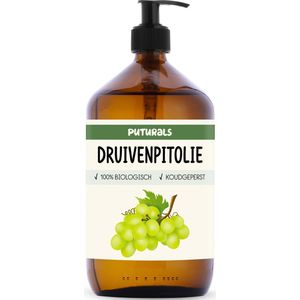 Puturals Druivenpitolie 100% Biologisch - 1000ml - Koudgeperst en Puur - Druivenpitolie voor Haar en Huid