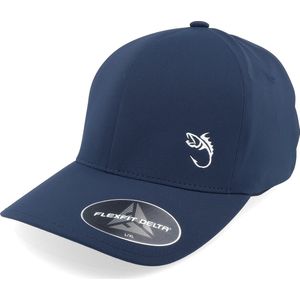 Hatstore- White Fish Hook Logo Delta Fit Navy Flexfit - Skillfish Cap