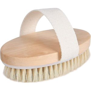 lichaamsborstel, doucheborstel met natuurlijke haren, droog borstelende rugscrubber voor exfoliëren, massage, verbetering van de bloedsomloop, cellulitis