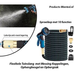 30 Meter Flexibele Tuinslang met Messing Koppelingen, Ophangbeugel en Opbergzak