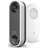 Arlo Essential draadloze video deurbel met camera & gong (chime), directe mobiele oproep, 1080p HD, 180˚ nachtzicht, sirene, bewegingsdetectie, 2-weg-audio, incl. proefp. Arlo Secure, deurbelset (deurbel & chime), wit