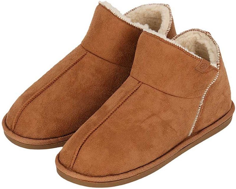 Apollo - Pantoffels - Cognac - Met Antislip - Voering Wol - Suede