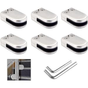 JHubers Goods - 6 Stuks Glazen Klemmen, RVS Verstelbare Glasklemmen, Trap Balustrade Leuning (Zilver) - Set van 6 stuks