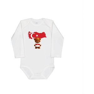 Beertje Turkije – Baby Rompertje Longsleeve Wit (0–3 mnd) | voetbal | baby |