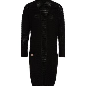 Knit Factory Alex Lang Gebreid Dames Vest - Grof gebreid zwart damesvest - Cardigan voor de herfst en winter - Lang vest tot over de knie - Zwart - 36/38