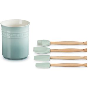 Le Creuset aardewerken spatelpot met 4 spatels - sea salt