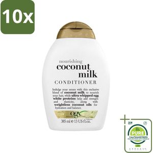 10 x OGX - Coconut Milk - Conditioner - Voedend - Herstel & Glans - 385 ml - Grootverpakking - Haar Conditioner - Kokos Conditioner - Voedende Conditioner - Glans Conditioner - Droog Haar