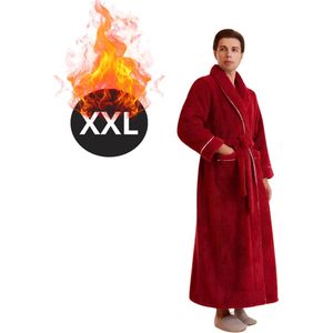 Nivard Badjas Heren - Fleece - Katoen - Badstof - Sauna - Hamam - Wafel - Bathrobe - Duster - Ochtendjas - Spa - Kimono - Rood XXXL