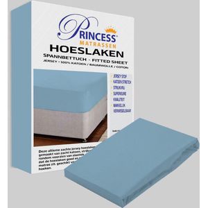 Het Ultieme Zachte Hoeslaken- Jersey -Stretch -100% Katoen-Lits-Jumeaux- 200x200+40cm- Lichtblauw - Voor Boxspring-Waterbed