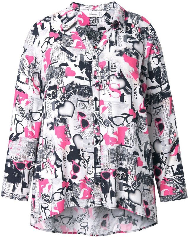 MIAMODA - Dames - Blouse A-lijn brilmotief lange mouw - Sneeuwwit - Maat 42