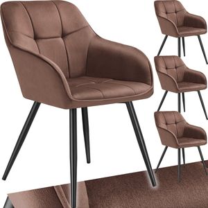 tectake® Gestoffeerde Stoel - Eetkamerstoel - Fluweellook - Gecapitonneerd - Bruin/Zwart - Set van 4