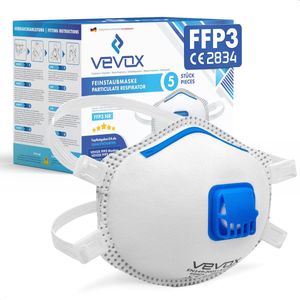 VEVOX - FFP3 - Stofmasker - Set van 5 - met Comfort Plus Seal - FFP3 masker met ventiel