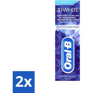 2 x Oral-B - 3D White - Tandpasta - Sprankelende Munt - 75 ml - Tandpasta - Whitening - Stralend Wit - Frisse Adem - Fluoride