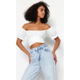 Trendyol Ecru Geweven Blouse Met Strikdetail En Carmenkraag Twoss21Bz0797