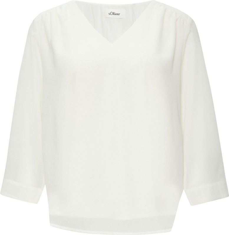 Bluse - Chiffon Blouse - Wit - V-hals - 3/4 Mouwen