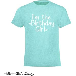 Be Friends T-Shirt - Birthday girl - Kinderen - Mint groen - Maat 10 jaar