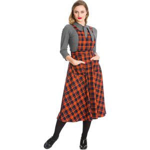 Dancing Days - MISS SPOOK CHECK PINAFORE Flare jurk - M - Oranje