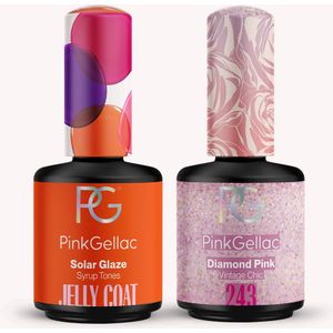Pink Gellac Jelly Coat Gellak Set - Solar Glaze & Diamond Pink - 2 x 15ml Gel Nagellak - Gel Nagels Producten Voordeel Bundel