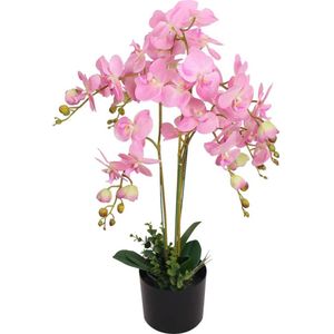The Living Store Orchidee Kunstplant - 75 cm - Roze bloemen - Levensecht - Duurzaam materiaal - Inclusief pot
