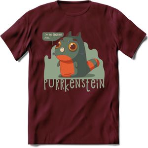 Monster van Purrkenstein T-Shirt Grappig | Dieren katten halloween Kleding Kado Heren / Dames | Animal Skateboard Cadeau shirt - Burgundy - S