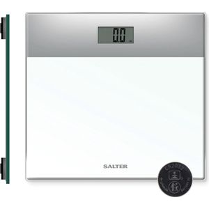 Glazen elektronische weegschaal met LCD-scherm - 180 kg capaciteit - Stapsgewijze activering - Zilver/Wit