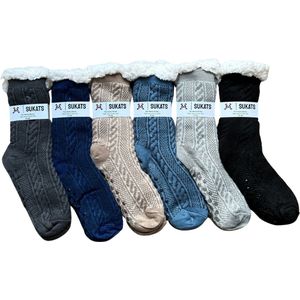 BLACK FRIDAY - Sukats® Huissokken - Homesocks - 6 Paar - Maat 41-46 - Heren Huissokken - Antislip Sokken - Fluffy Sokken - Slofsokken - Variant 6 - Meerdere Maten en Varianten - Verwarmde Sokken