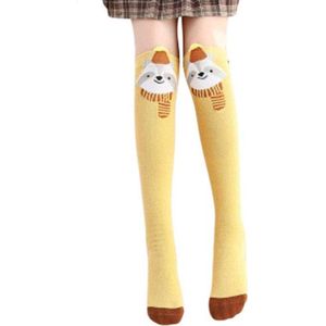 Kniekousen meisjes – 1 paar lange sokken wasbeer geel – meisjessokken – 6-12 jaar – elastisch katoen